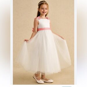 Alfred Angelo Cocktail Wedding Flower Girl Maxi Dress Gown Pink White
